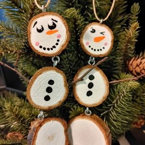 Hand painted wooden snowman ornament